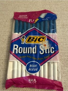 Vintage Bic Round Stic Pens 10 Pack BLUE Ink Sealed 1994 Medium NOS
